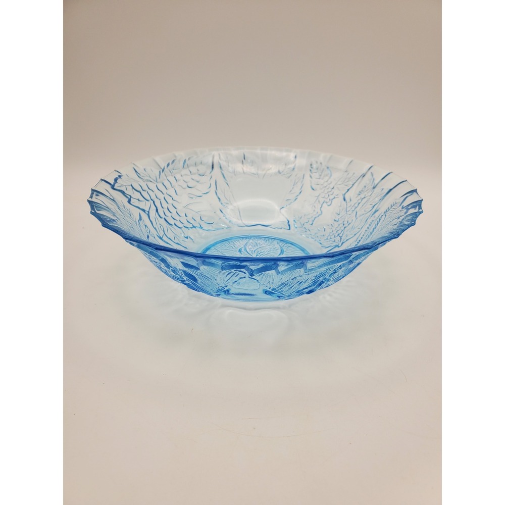 Vintage 1970s KIG Indonesia Ice Blue Glass Fruit Bowl